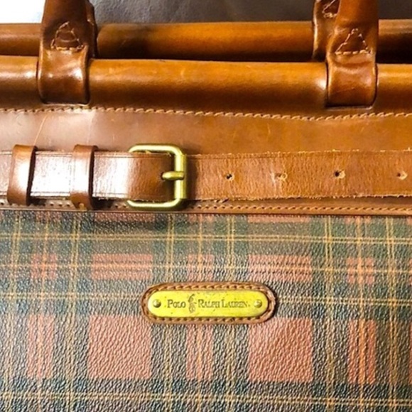 RALPH LAUREN Tartan Plaid Brown Green Doctors Bag Boston Weekend Travel Suitcase - Picture 4 of 17